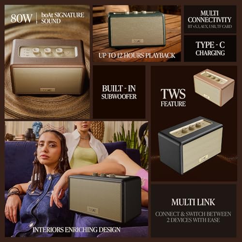 Stone Opus, 80W Signature Sound, 12HRS Battery, Multilink Connectivity, Built-in Subwoofer, Premium Design, TWS, Bluetooth Speaker, Wireless Speaker, Portable Speaker (Caramel Brown)|B0DQKVF2H4