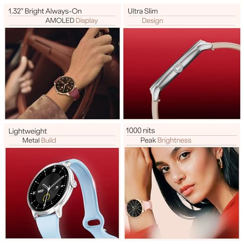 Boat Chrome Iris Fashion Smart Watch for Women - Elegant Ultra-Sleek Dial, Light-Weight Metal Body, 1.32" AMOLED Display, 1000 Nits, AOD, Female Wellness Tracking Watch for Woman (Velvet Wine)|B0G1MQNMW4