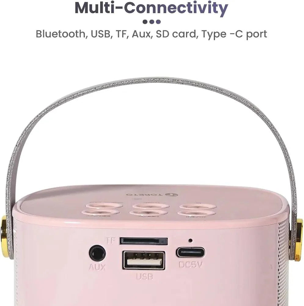 Toreto Jukebox Wireless Bluetooth Speaker 10W with Wireless Karaoke MIc IVoice Changing Feature | Deep Bass I USB I TWS I AUX I Outdoor Speaker with Carrying Strap - Nalanda Enterprises