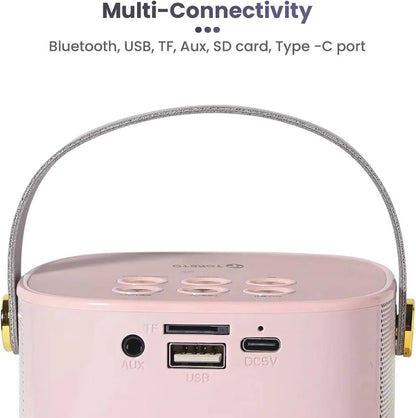 Toreto Jukebox Wireless Bluetooth Speaker 10W with Wireless Karaoke MIc IVoice Changing Feature | Deep Bass I USB I TWS I AUX I Outdoor Speaker with Carrying Strap - Nalanda Enterprises