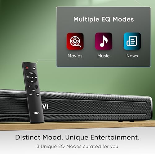 Mivi Fort Q80 Soundbar with 80W Surround Sound, 2.2 Channel soundbar with 2 in-Built subwoofers, Multiple EQ and Input Modes, Remote Accessibility, Bluetooth v5.2, Made in India Sound bar for TV|B0CPHYXR3G