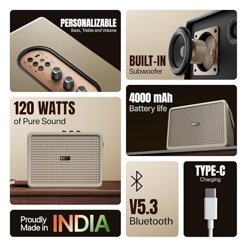 Mivi SuperBox Classic 120W Portable Bluetooth Speaker [New Launch] | Premium Sound with Built-in Subwoofer, Bass & Treble Control Knobs, AUX & USB Support | Made in India|B0FB44F3NZ
