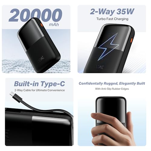 boAt Energyshroom PB400 Turbo X 20000 mAh 35W Super Fast Charging, Compact Power Bank, Smart 12 Layer Protection (3X Output Ports, Supports Android, iPhone, Tablets, Earbuds, etc.) (Sable Black)|B0FHWG1RZQ