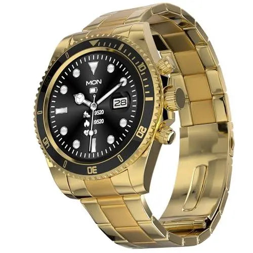 Fire-Boltt Avalanche Luxury Watch, Bluetooth Calling Smart Watch with 1.28” HD Display, 2 Button Pushers, Voice Assistance, Multiple Sports Modes, Health Suite, IP67 Resistance (Gold Black) - Nalanda Enterprises