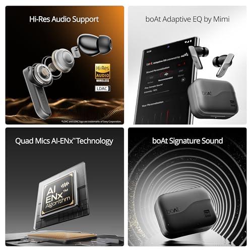 boAt Airdopes 800 HiDef, Hires Audio LDAC, 4Mic ENx, App Support, ASAP Charge, IPX5, Low Latency, Dual Pairing, BTv5.3, Bluetooth Earbuds, TWS Ear Buds Wireless Earphones(Graphite Grey) - Nalanda Enterprises