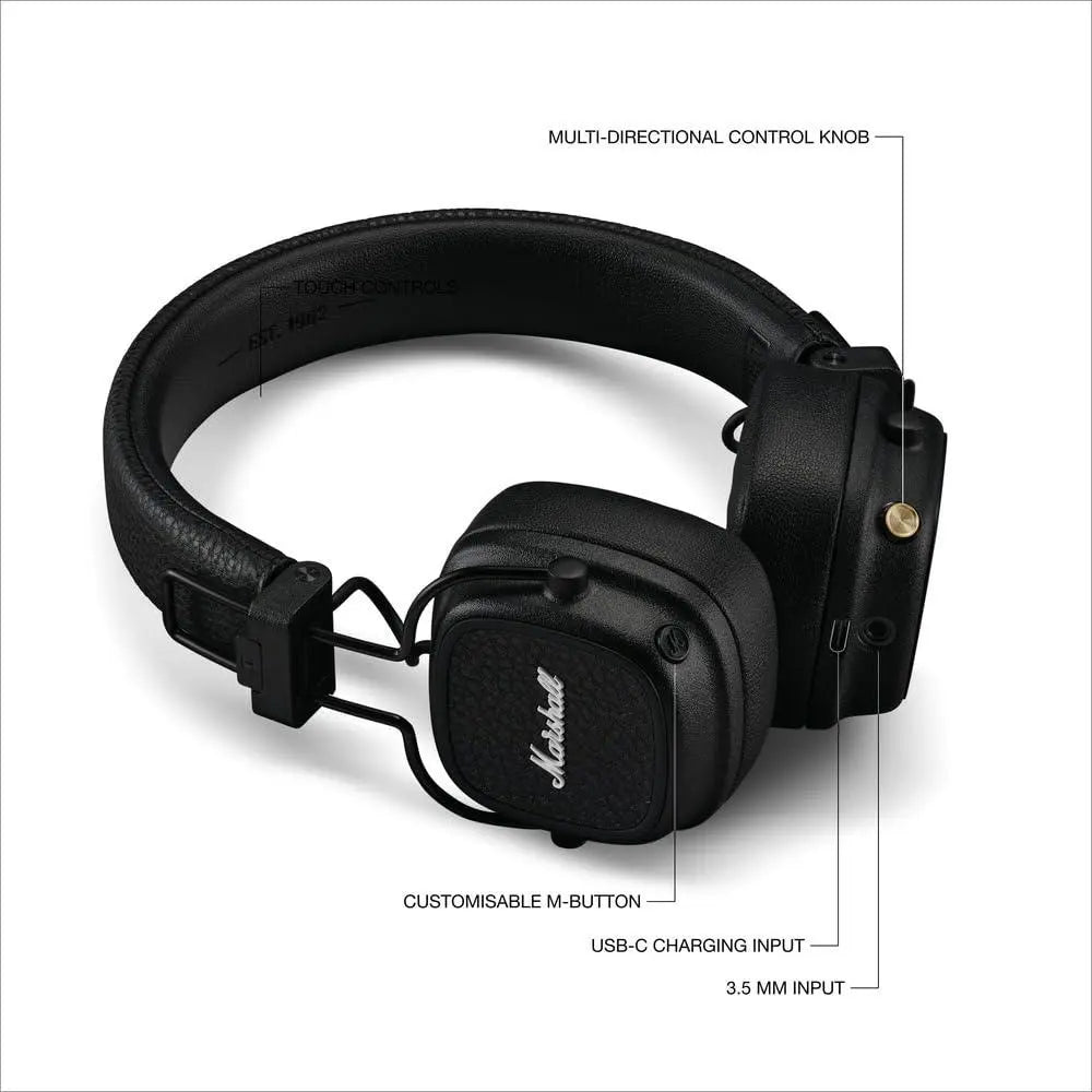 Marshall Major V Wireless On-Ear Headphones, Black - Nalanda Enterprises