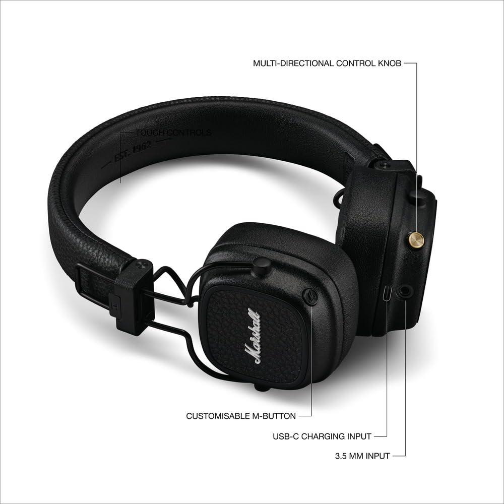 Marshall Major V Wireless On-Ear Headphones, Black - Nalanda Enterprises