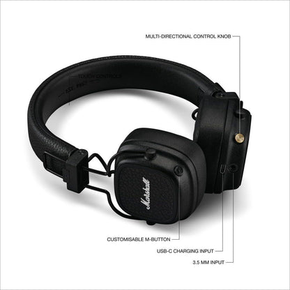 Marshall Major V Wireless On-Ear Headphones, Black - Nalanda Enterprises