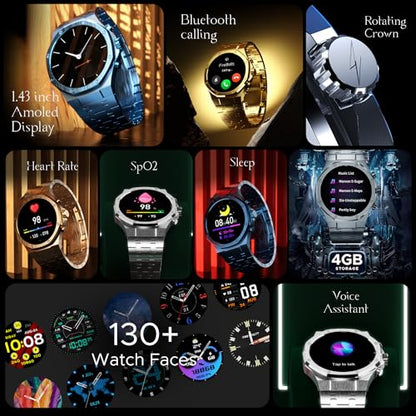 Fire-Boltt Royale Luxury Stainless Steel Smart Watch 36.32mm (1.43 inch) AMOLED Display, Always On, 750 NITS Peak Brightness 466 * 466 px Resolution. Bluetooth Calling, IP67, 75Hz Refresh Rate (Gold)|B0CH8N4XH2
