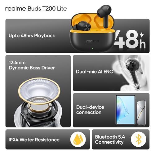 realme Earbuds T110 with Ai Enc for Calls, Upto 38 Hours of Playback and Fast Charging Bluetooth in Ear Headset (Punk Black, True Wireless)|B0D212YMD7