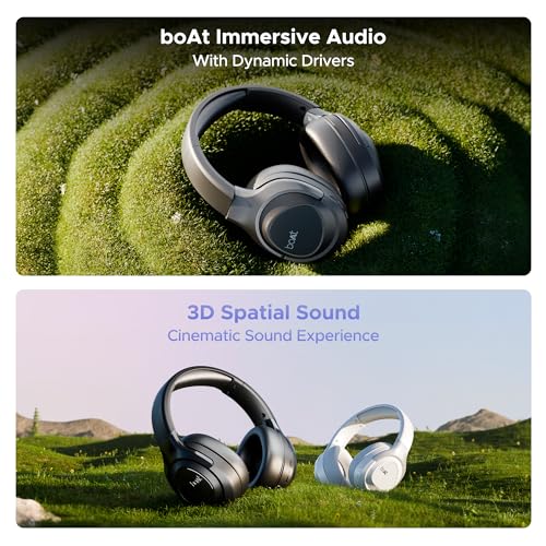 boAt Nirvana Eutopia Bluetooth Over Ear Headphones with Head Tracking Function, Spatial Audio,20 HRS Playtime, Enx™ Tech, ASAP™ Charge, Hearables App(Android & iOS Compatible)(Primia Black)|B0CVRXTRBY