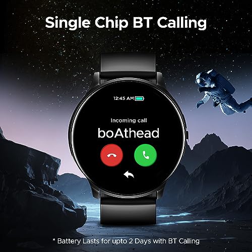 boAt Lunar Orb w/ 1.45" (3.6 cm) AMOLED Display, BT Calling, DIY Watch Face Studio, Coins, Crest App Health Ecosystem, Live Cricket & Football Scores, IP67, Smart Watch for Men & Women(Active Black)|B0CG255D44