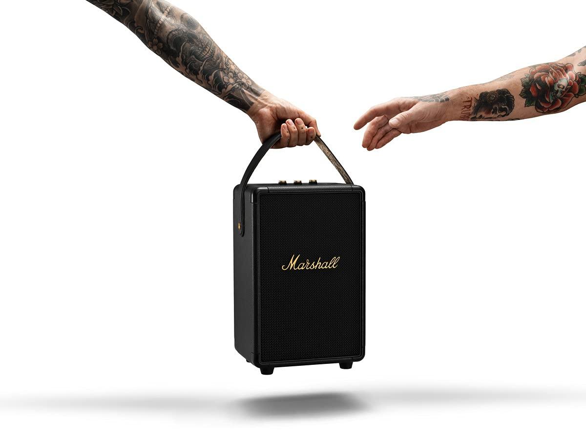Marshall Tufton Portable Bluetooth Speaker with 20+ Hours of Portable Playtime, (360° Sound), Water-Resistant (IPX2) - Black & Brass. - Nalanda Enterprises