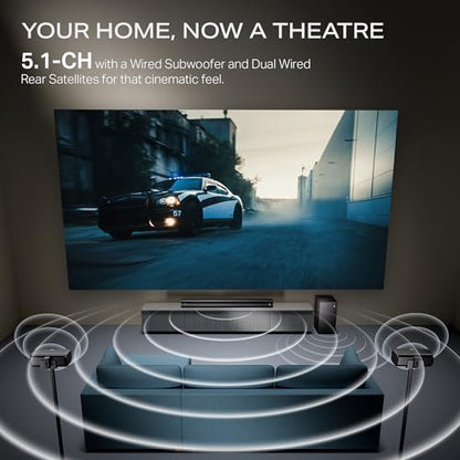Boat 2025 Launch Aavante Prime 5.1 7050D, Dolby Audio, 700W Signature Sound, 5.1CH with Wireless Subwoofer & Wireless Satellites, Bluetooth Sound bar, Home Theatre Soundbar Speaker (Premium Black)|B0FLYD83H7