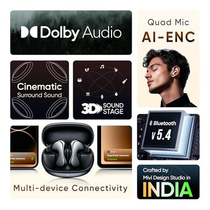 Mivi SuperPods Immersio[Flagship Launch] | Dolby Audio, 3D Soundstage, 60H Battery, AI-ENC Mic, BT 5.4 | Ear Buds Wireless with Deep Bass, Fast Charging, in-Ear Bluetooth Earbuds|B0DCFTKL92
