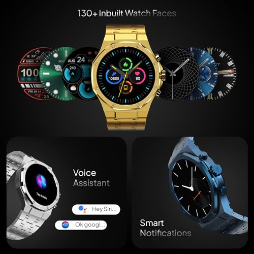 Fire-Boltt Royale Luxury Stainless Steel Smart Watch 36.32mm (1.43 inch) AMOLED Display, Always On, 750 NITS Peak Brightness 466 * 466 px Resolution. Bluetooth Calling, IP67, 75Hz Refresh Rate (Gold)|B0CH8N4XH2