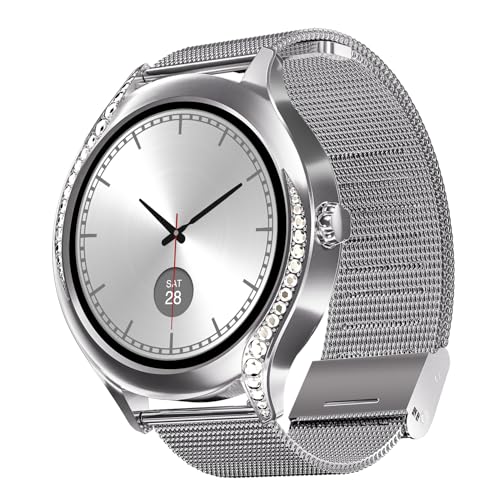 Boat Enigma Gem Women's Luxury Smart Watch w/ 1.19” (3.02cm) AMOLED Display, Emergency SOS Live Location Sharing, Female Wellness, Watch Face Studio, BT Calling, Watch for Woman (Metallic Black)|B0DFYJWHRC