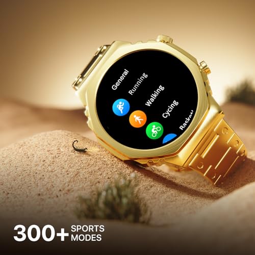 Fire-Boltt Onyx- 36.3mm AMOLED Always On Display Smart Watch, 466 * 466 High Resolution, Bluetooth Calling, Steel Design, IP67, 4GB Storage, 300+ Sports Modes, 130+ Watch Faces (Gold)|B0CT58D91K