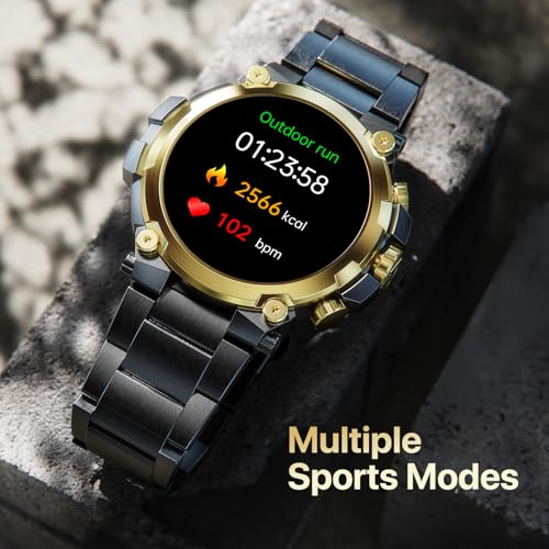 Fire-Boltt Dominian 36.3mm (1.43 inch) AMOLED Display, Stainless Steel Design, 466 * 466 px Resolution, Bluetooth Calling, Multiple Sports Modes, Health Mode, IP67, Weather Updates (Black Gold)|B0D8KVX6NY