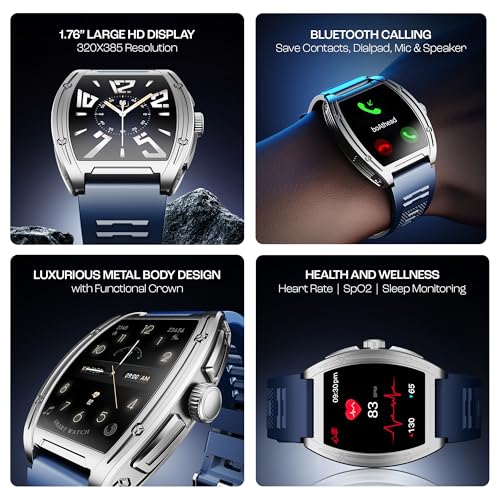 Boat Enigma Ascend Men's Luxury Smart Watch w/ 1.76”(4.47 cm) HD Display, Functional Crown, BT Calling, Upto 5 Days Battery, 100+Sports Modes, 200+Watch Faces, IP68, HR & SPO(Ocean Blue)|B0DFYJTL8X