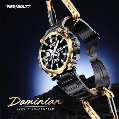 Fire-Boltt Dominian 36.3mm (1.43 inch) AMOLED Display, Stainless Steel Design, 466 * 466 px Resolution, Bluetooth Calling, Multiple Sports Modes, Health Mode, IP67, Weather Updates (Black Gold)|B0D8KVX6NY