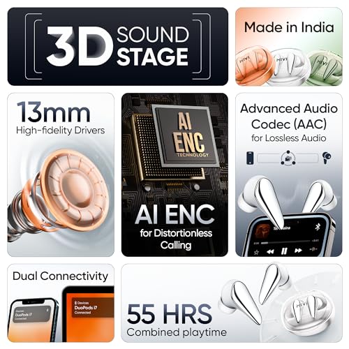 Mivi DuoPods i7 in Ear Ear Buds Wireless -The 3rd Dimension of Sound with 3D Soundstage, High Fidelity Drivers, Advanced Audio Codec for Lossless Audio Earbuds, Made in India|B0DJ2Y9BP7