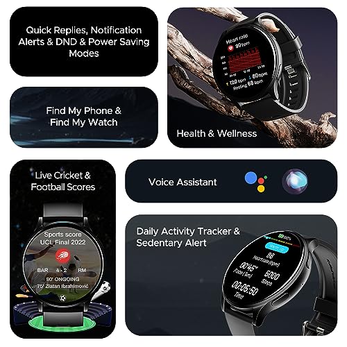 boAt Lunar Orb w/ 1.45" (3.6 cm) AMOLED Display, BT Calling, DIY Watch Face Studio, Coins, Crest App Health Ecosystem, Live Cricket & Football Scores, IP67, Smart Watch for Men & Women(Active Black)|B0CG255D44