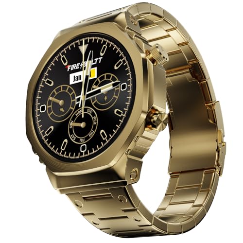 Fire-Boltt Onyx- 36.3mm AMOLED Always On Display Smart Watch, 466 * 466 High Resolution, Bluetooth Calling, Steel Design, IP67, 4GB Storage, 300+ Sports Modes, 130+ Watch Faces (Gold) - Nalanda Enterprises