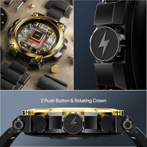 Fire-Boltt Dominian 36.3mm (1.43 inch) AMOLED Display, Stainless Steel Design, 466 * 466 px Resolution, Bluetooth Calling, Multiple Sports Modes, Health Mode, IP67, Weather Updates (Black Gold)|B0D8KVX6NY