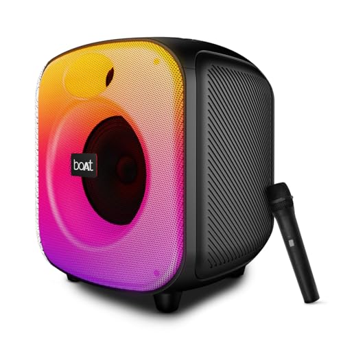 Boat 2025 Launch, PartyPal 65/68 Pro, 42W Signature Sound, Wireless Karaoke Mic, 8H Battery,RGB LEDs, TWS, Bass Boost, Multi Port, Bluetooth Speaker, Wireless Speaker, Portable Speaker (Premium Black) - Nalanda Enterprises