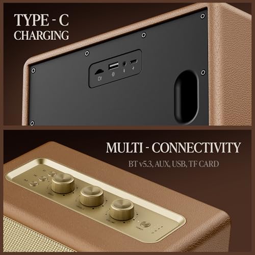 Stone Opus, 80W Signature Sound, 12HRS Battery, Multilink Connectivity, Built-in Subwoofer, Premium Design, TWS, Bluetooth Speaker, Wireless Speaker, Portable Speaker (Caramel Brown)|B0DQKVF2H4