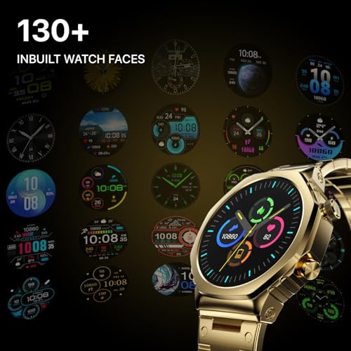 Fire-Boltt Onyx- 36.3mm AMOLED Always On Display Smart Watch, 466 * 466 High Resolution, Bluetooth Calling, Steel Design, IP67, 4GB Storage, 300+ Sports Modes, 130+ Watch Faces (Gold)|B0CT58D91K