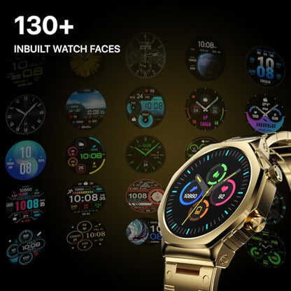 Fire-Boltt Onyx- 36.3mm AMOLED Always On Display Smart Watch, 466 * 466 High Resolution, Bluetooth Calling, Steel Design, IP67, 4GB Storage, 300+ Sports Modes, 130+ Watch Faces (Gold)|B0CT58D91K