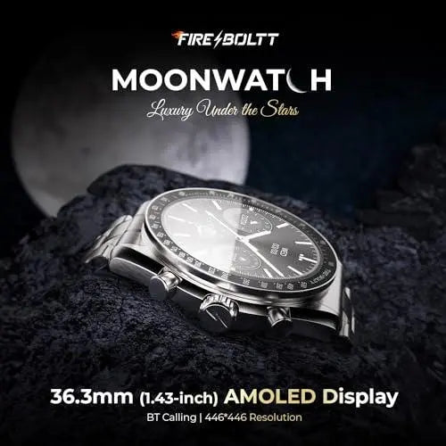 Fire-Boltt Moonwatch 36.3mm (1.43 inch) AMOLED Display, Wireless Charging, Metallic Frame, Stainless Steel Luxury Straps, Complete Health Suite, Bluetooth Calling, Sports Modes - Nalanda Enterprises