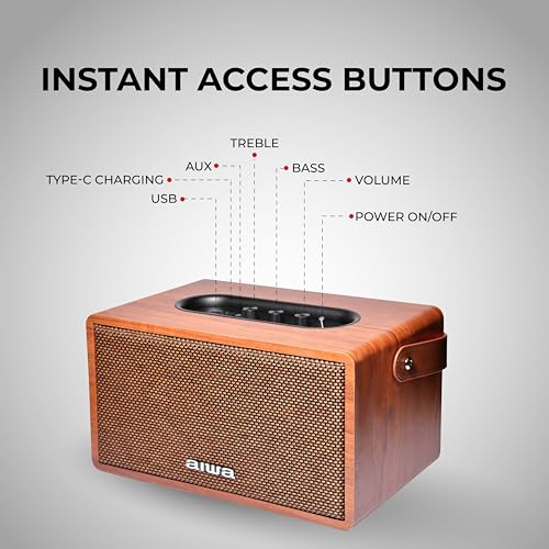 Aiwa Bluetooth Speaker with Powerful Bass, Built-in Microphone, Portable Speaker with 10+ Hours Play Time, Type-C Charging, 80W Speaker, TWS Dual-Link Technology | MI-X150 Retro Plus X (Brown)|B09H7B9HGC