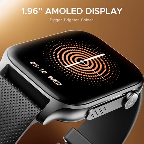 boAt New Launch Ultima Ember Smartwatch w/ 1.96” (4.97 cm) AMOLED Display, Functional Crown, 100+ Sports Modes, BT Calling, Camera & Music Control, IP68 Resistance, Custom Watch Faces (Bold Black) - Nalanda Enterprises