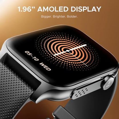 boAt New Launch Ultima Ember Smartwatch w/ 1.96” (4.97 cm) AMOLED Display, Functional Crown, 100+ Sports Modes, BT Calling, Camera & Music Control, IP68 Resistance, Custom Watch Faces (Bold Black) - Nalanda Enterprises