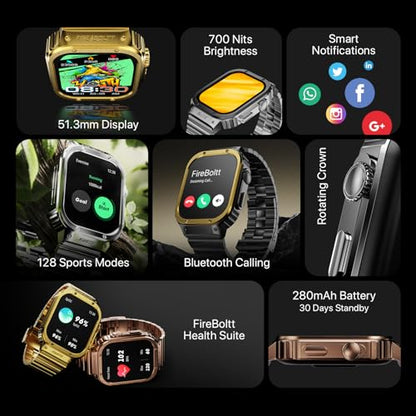 Fire-Boltt Maverick Smartwatch 51.308mm (2.02 inch) IPS Display, Luxury Stainless Steel Look, 320x385 Pixel Resolution, Bluetooth Calling, Voice Assistant - Nalanda Enterprises