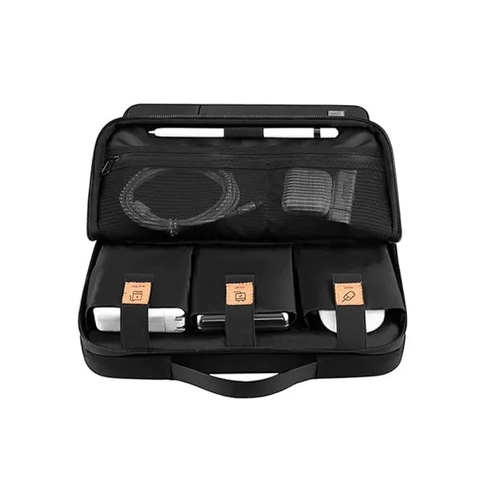 WIWU | Alpha Slim Sleeve Laptop Bag | Water-resistant - Durable YKK Zipper | Faux fur lining protection - Retractable waterproof TPU handle - Multi-layer storage space. | Black - Nalanda Enterprises