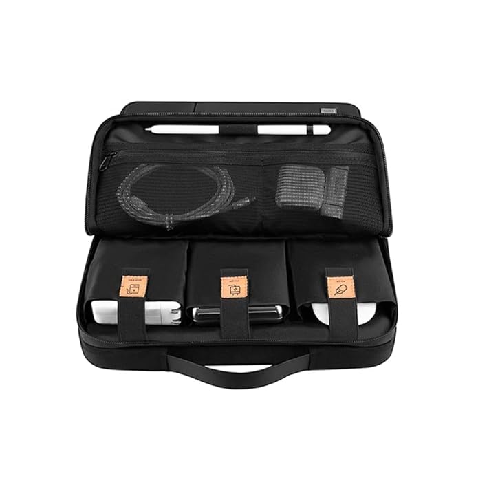 WIWU | Alpha Slim Sleeve Laptop Bag | Water-resistant - Durable YKK Zipper | Faux fur lining protection - Retractable waterproof TPU handle - Multi-layer storage space. | Black - Nalanda Enterprises