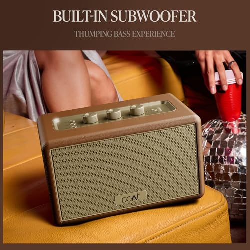 Stone Opus, 80W Signature Sound, 12HRS Battery, Multilink Connectivity, Built-in Subwoofer, Premium Design, TWS, Bluetooth Speaker, Wireless Speaker, Portable Speaker (Caramel Brown)|B0DQKVF2H4