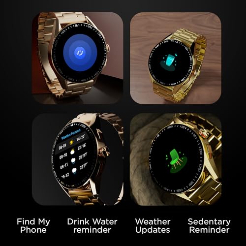Fire-Boltt Invincible Plus 1.43" AMOLED Display Smartwatch with Bluetooth Calling, TWS Connection, 300+ Sports Modes, 110 in-Built Watch Faces, 4GB Storage & AI Voice Assistant (Gold SS)|B0C8D3T1D7