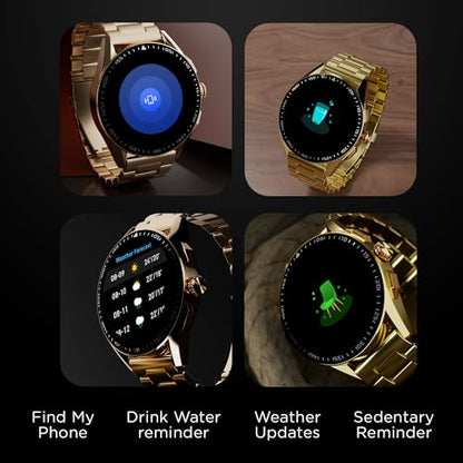 Fire-Boltt Invincible Plus 1.43" AMOLED Display Smartwatch with Bluetooth Calling, TWS Connection, 300+ Sports Modes, 110 in-Built Watch Faces, 4GB Storage & AI Voice Assistant (Gold SS)|B0C8D3T1D7