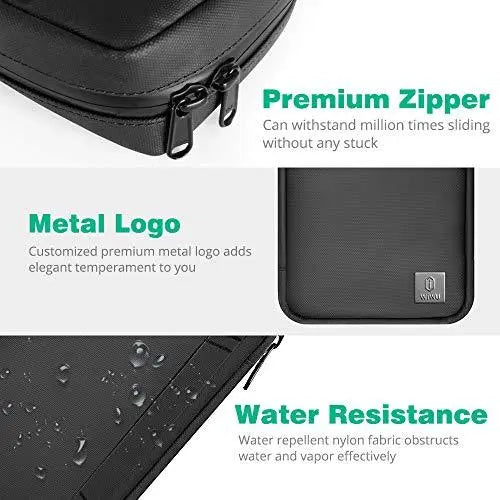 WIWU Nylon Travel Cable Organizer Bag, Waterproof Electronics Organizer Case For Hard Drives, Cable, Charger, Phone, Usb, Sd Card, Apple Pencil, Accessory Pouch Smooth Coating Zipper (Black) - Nalanda Enterprises
