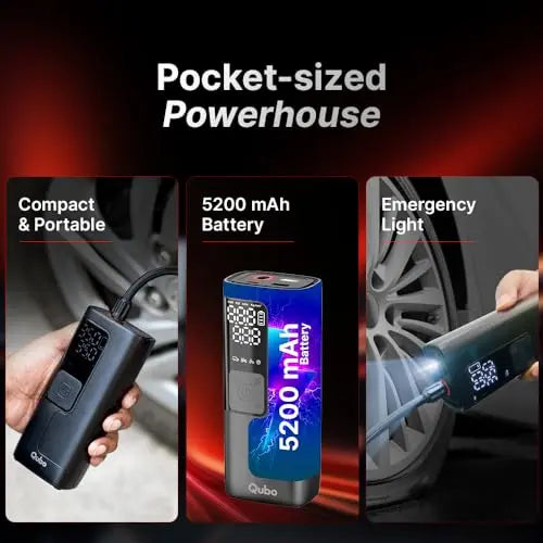 Qubo compact portable 5200mAh battery emergency car inflator with light from Nalanda Enterprises