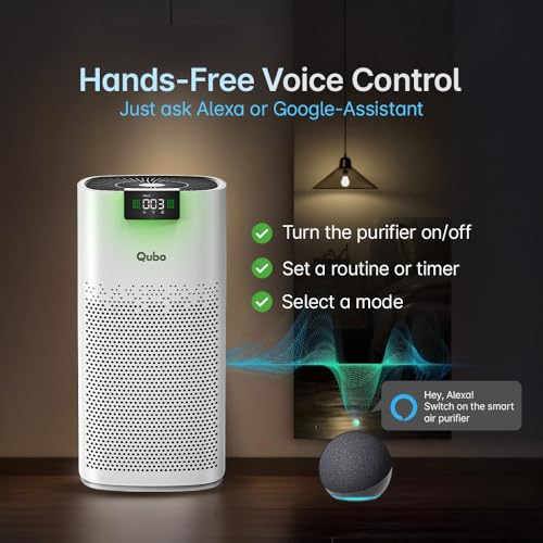Qubo Smart Air Purifier Q500 for Home by Hero Group | 500 Sqft | 99.99% Allergen Removal |4-Layer True HEPA H13 Filter | 9000 Hrs Filter Life | App & Voice Control | Quiet Night Mode | BLDC Motor|B0CMH9TSVC