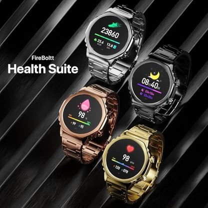 Fire-Boltt Onyx- 36.3mm AMOLED Always On Display Smart Watch, 466 * 466 High Resolution, Bluetooth Calling, Steel Design, IP67, 4GB Storage, 300+ Sports Modes, 130+ Watch Faces (Gold)|B0CT58D91K