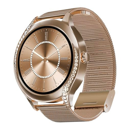 Boat Enigma Gem Women's Luxury Smart Watch w/ 1.19” (3.02cm) AMOLED Display, Emergency SOS Live Location Sharing, Female Wellness, Watch Face Studio, BT Calling, Watch for Woman (Metallic Black)|B0DFYJWHRC