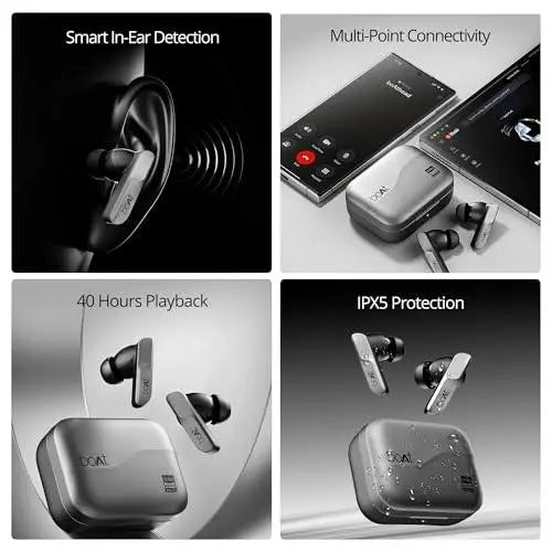 boAt Airdopes 800 HiDef, Hires Audio LDAC, 4Mic ENx, App Support, ASAP Charge, IPX5, Low Latency, Dual Pairing, BTv5.3, Bluetooth Earbuds, TWS Ear Buds Wireless Earphones(Graphite Grey) - Nalanda Enterprises