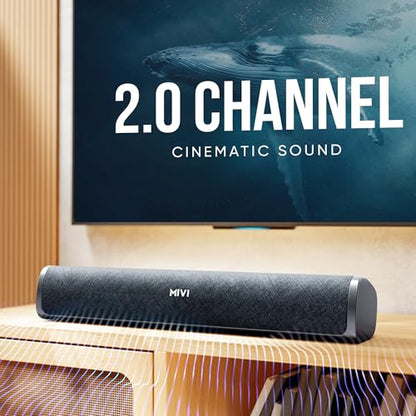Mivi Fort Q26 Soundbar [Newly Launched] with 26W Powerful Audio, 2.0 Channel with Dual Full-Range Speakers, Multiple Input Modes, 6H Playtime, 2500mAh Battery, Made in India Soundbar for TV|B0F74T2V2C